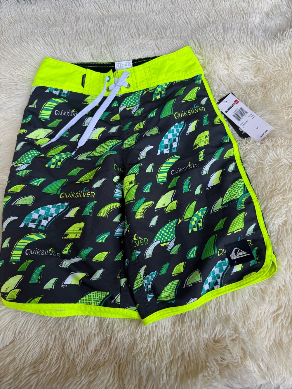 Quiksilver Black Swim Trunks with Neon Green Accents
